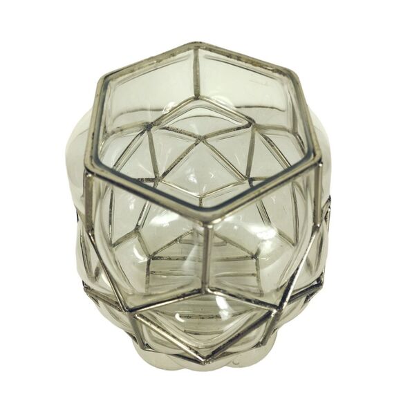 Vintage 30s Art Deco Caged Blown Bubble Glass Footed Vase Lantern Candle Holder - Picture 4 of 12